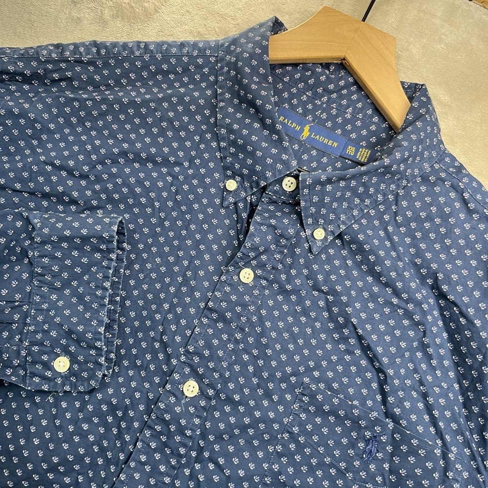 Ralph Lauren Shirt Mens 2XL Blue Floral Print Button Down Cotton Long Sleeve